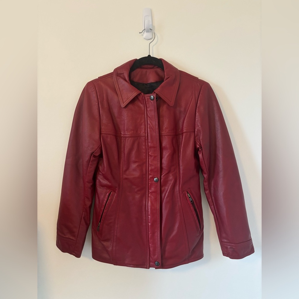 Elegant Red Real Leather Jacket for Women